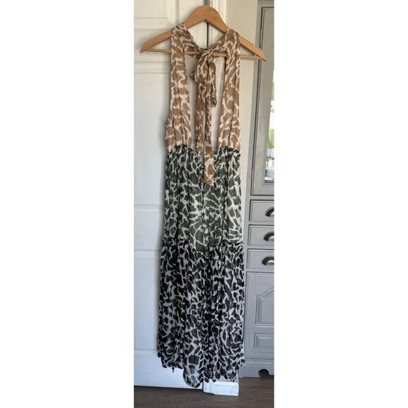 Anthropologie Maeve Keyhole Animal Print Halter Maxi Dress Tiered Large Boho - Picture 3 of 11